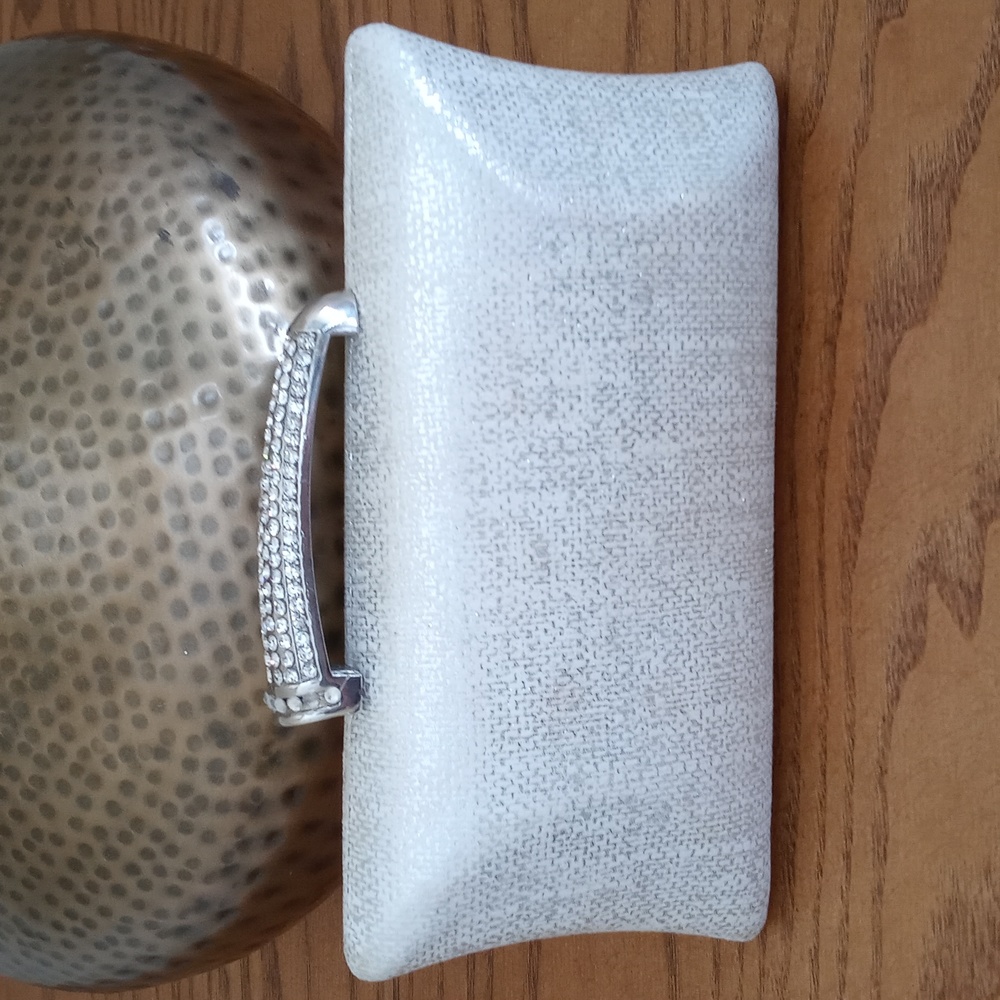 Stunning Vintage Art Deco Style Silver Velvet Clutch w Cubic Zirconia Latch